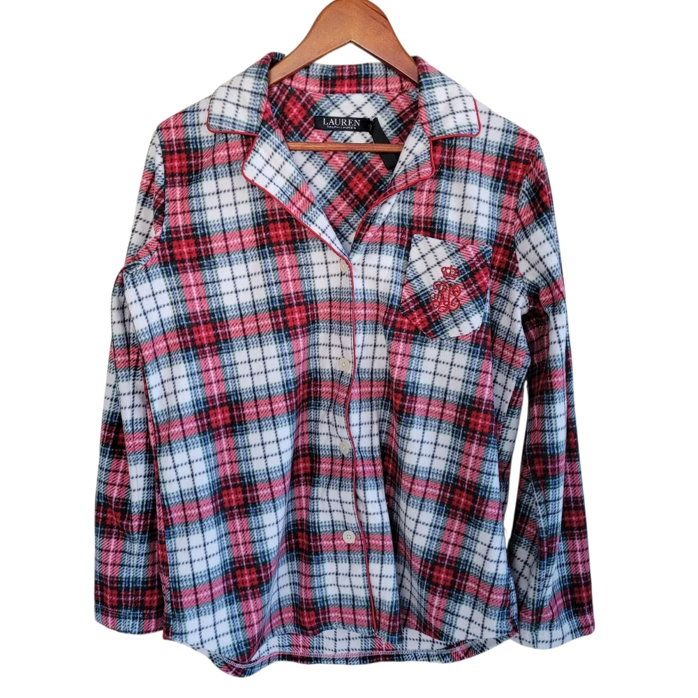 Lauren Ralph Lauren Plaid Long Sleeve Pajama Shirt Womens Small